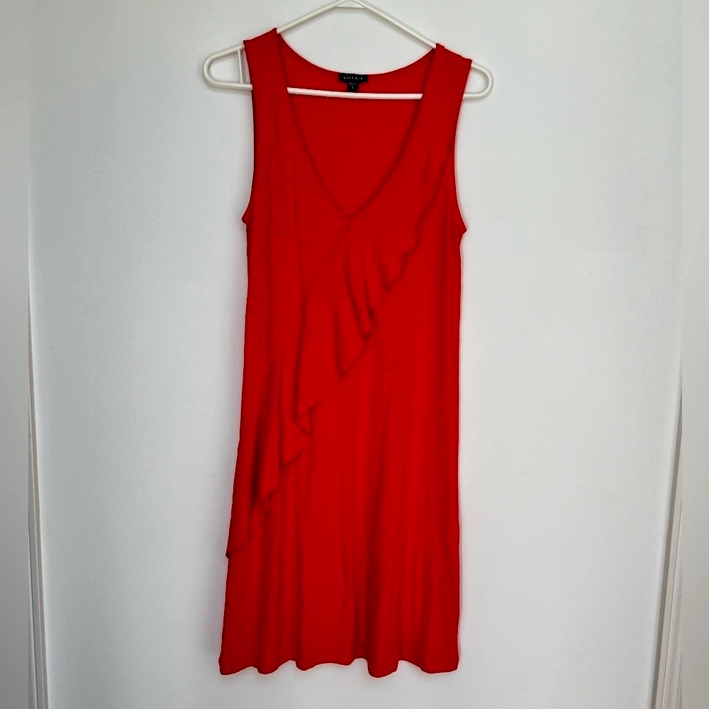 Anthropologie Lilla P (S) Organic Ruffle Boho Romantic Beach Red Midi Dress